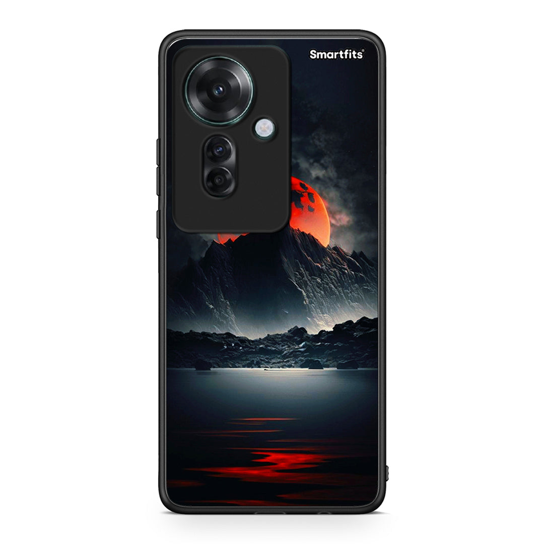 Oppo Reno11 F 5G Red Full Moon θήκη από τη Smartfits με σχέδιο στο πίσω μέρος και μαύρο περίβλημα | Smartphone case with colorful back and black bezels by Smartfits