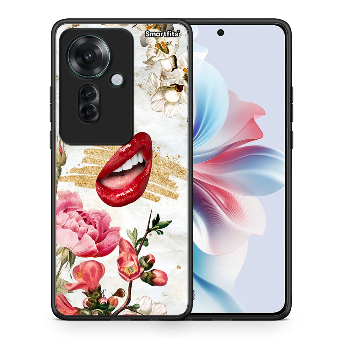 Θήκη Oppo Reno11 F 5G Red Lips από τη Smartfits με σχέδιο στο πίσω μέρος και μαύρο περίβλημα | Oppo Reno11 F 5G Red Lips case with colorful back and black bezels