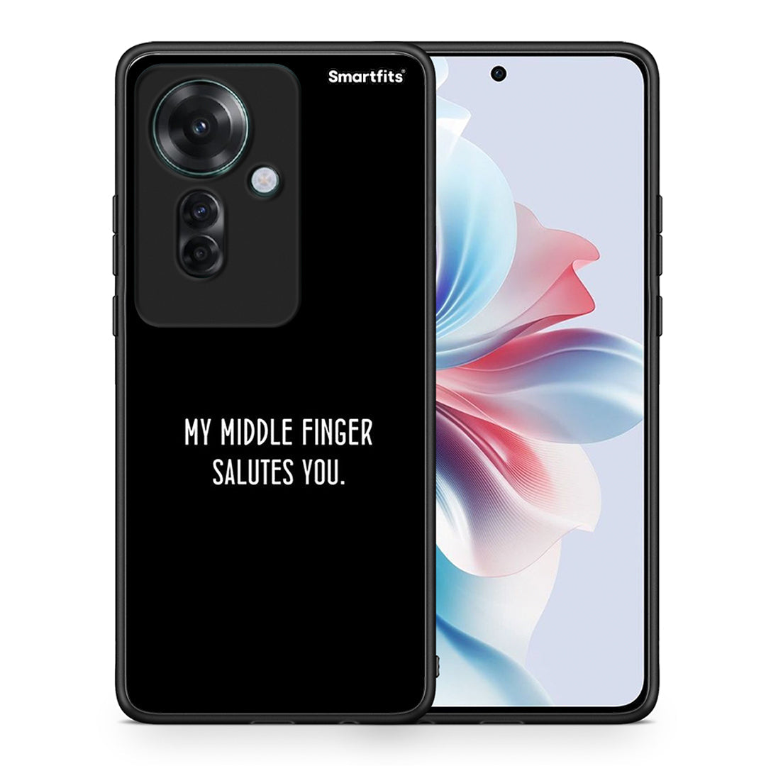 Θήκη Oppo Reno11 F 5G Salute από τη Smartfits με σχέδιο στο πίσω μέρος και μαύρο περίβλημα | Oppo Reno11 F 5G Salute case with colorful back and black bezels