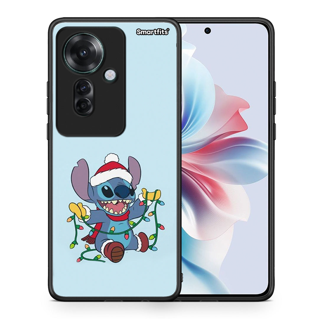 Θήκη Oppo Reno11 F 5G Santa Stich από τη Smartfits με σχέδιο στο πίσω μέρος και μαύρο περίβλημα | Oppo Reno11 F 5G Santa Stich case with colorful back and black bezels