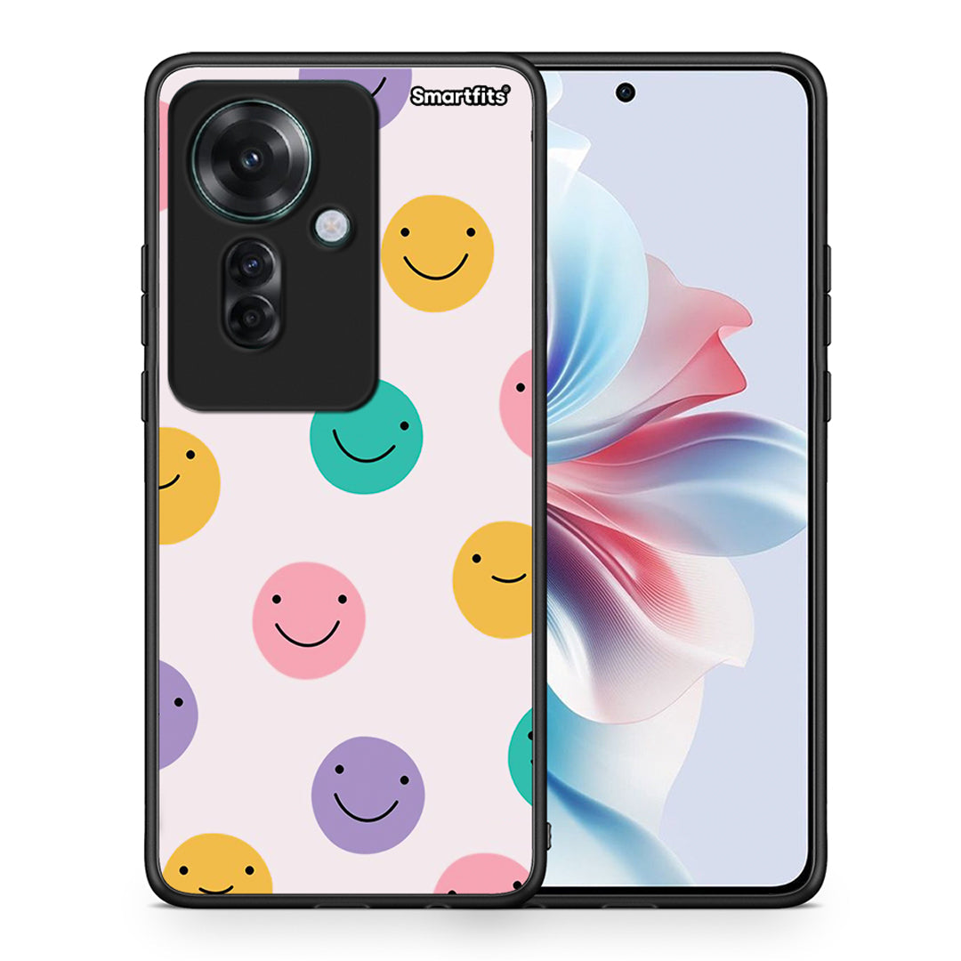 Θήκη Oppo Reno11 F 5G Smiley Faces από τη Smartfits με σχέδιο στο πίσω μέρος και μαύρο περίβλημα | Oppo Reno11 F 5G Smiley Faces case with colorful back and black bezels