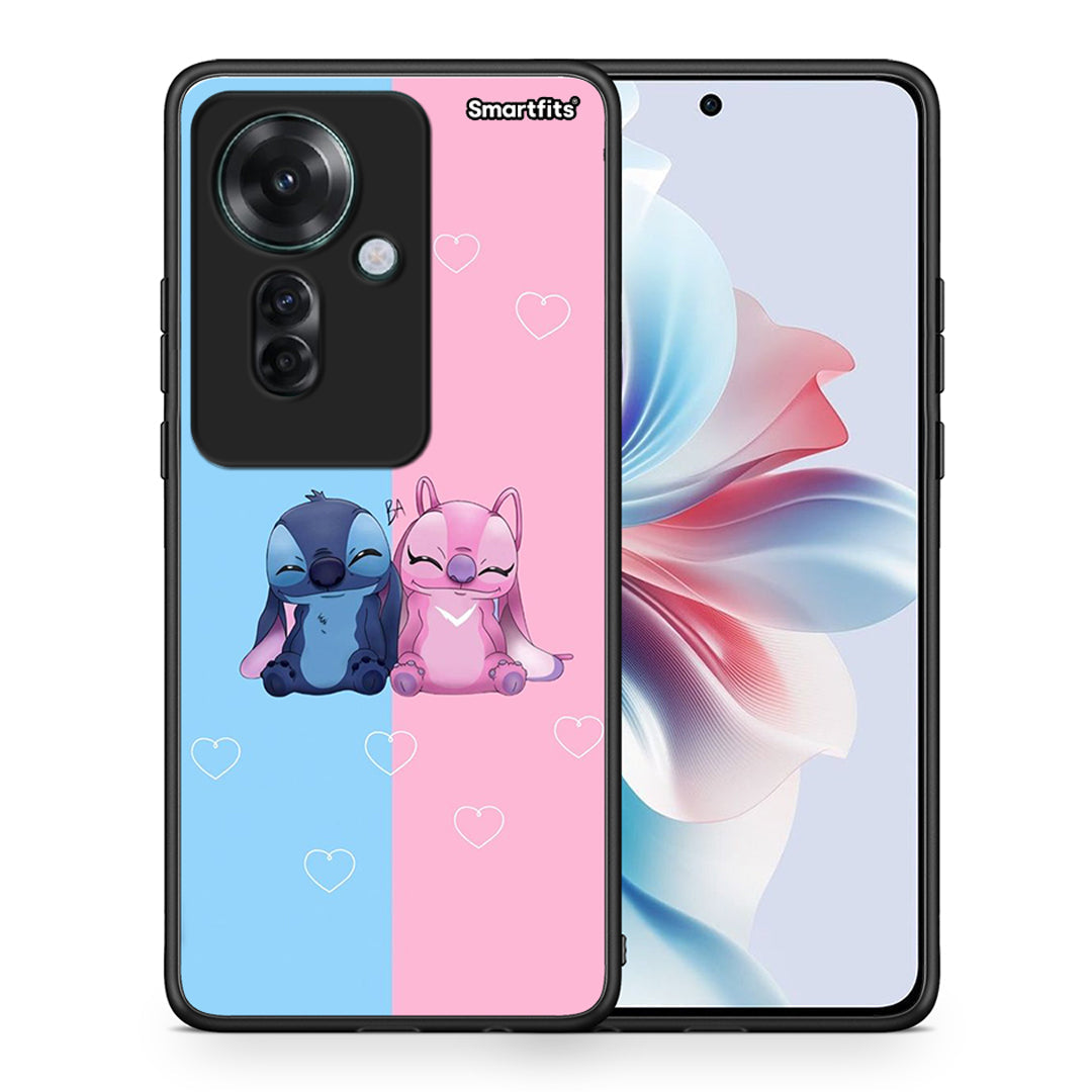 Θήκη Oppo Reno11 F 5G Stitch And Angel από τη Smartfits με σχέδιο στο πίσω μέρος και μαύρο περίβλημα | Oppo Reno11 F 5G Stitch And Angel case with colorful back and black bezels