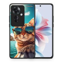 Thumbnail for Θήκη Oppo Reno11 F 5G Summer Cat από τη Smartfits με σχέδιο στο πίσω μέρος και μαύρο περίβλημα | Oppo Reno11 F 5G Summer Cat case with colorful back and black bezels