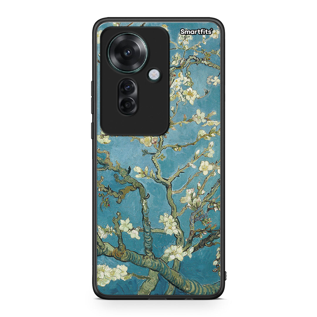 Oppo Reno11 F 5G White Blossoms θήκη από τη Smartfits με σχέδιο στο πίσω μέρος και μαύρο περίβλημα | Smartphone case with colorful back and black bezels by Smartfits