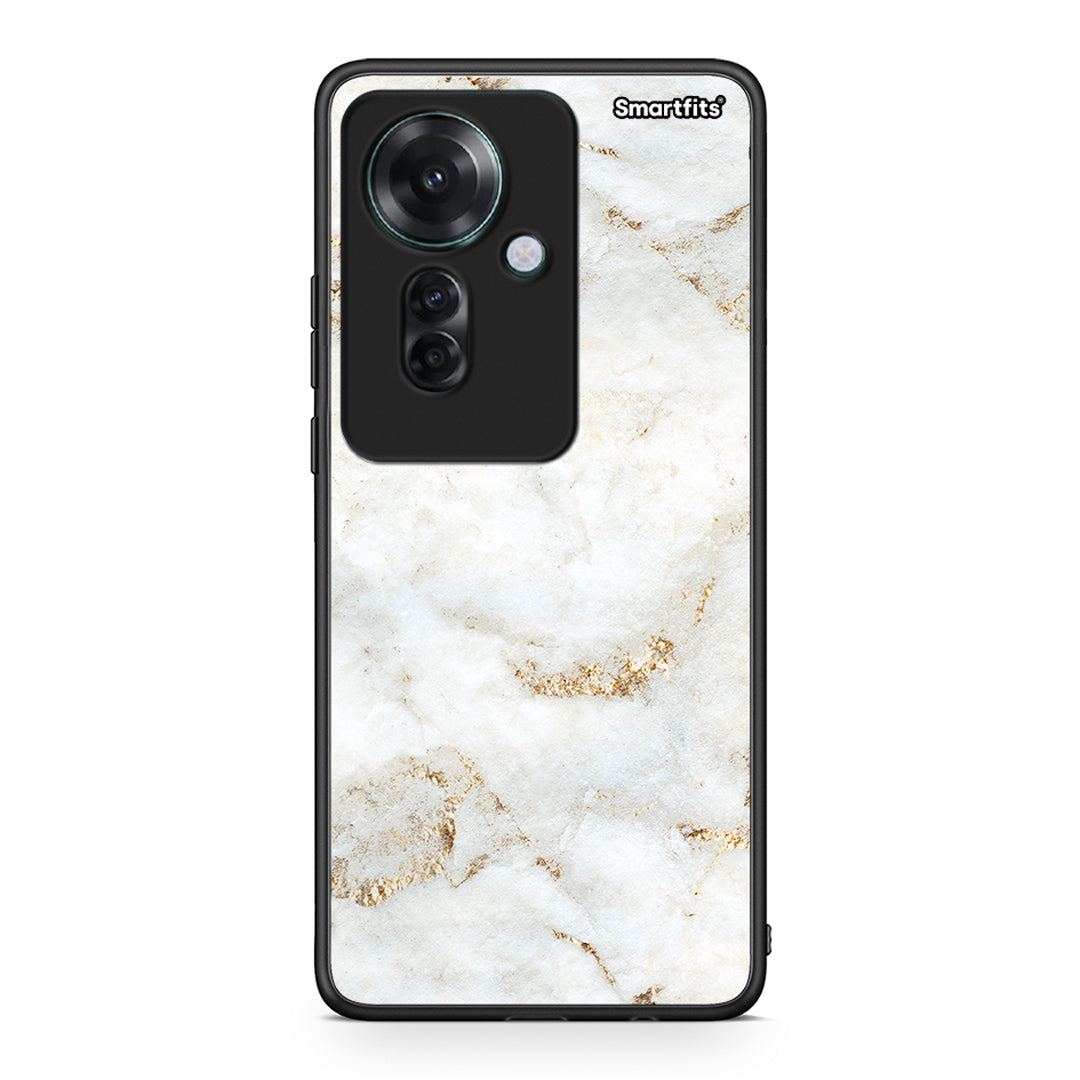 Oppo Reno11 F 5G White Gold Marble θήκη από τη Smartfits με σχέδιο στο πίσω μέρος και μαύρο περίβλημα | Smartphone case with colorful back and black bezels by Smartfits