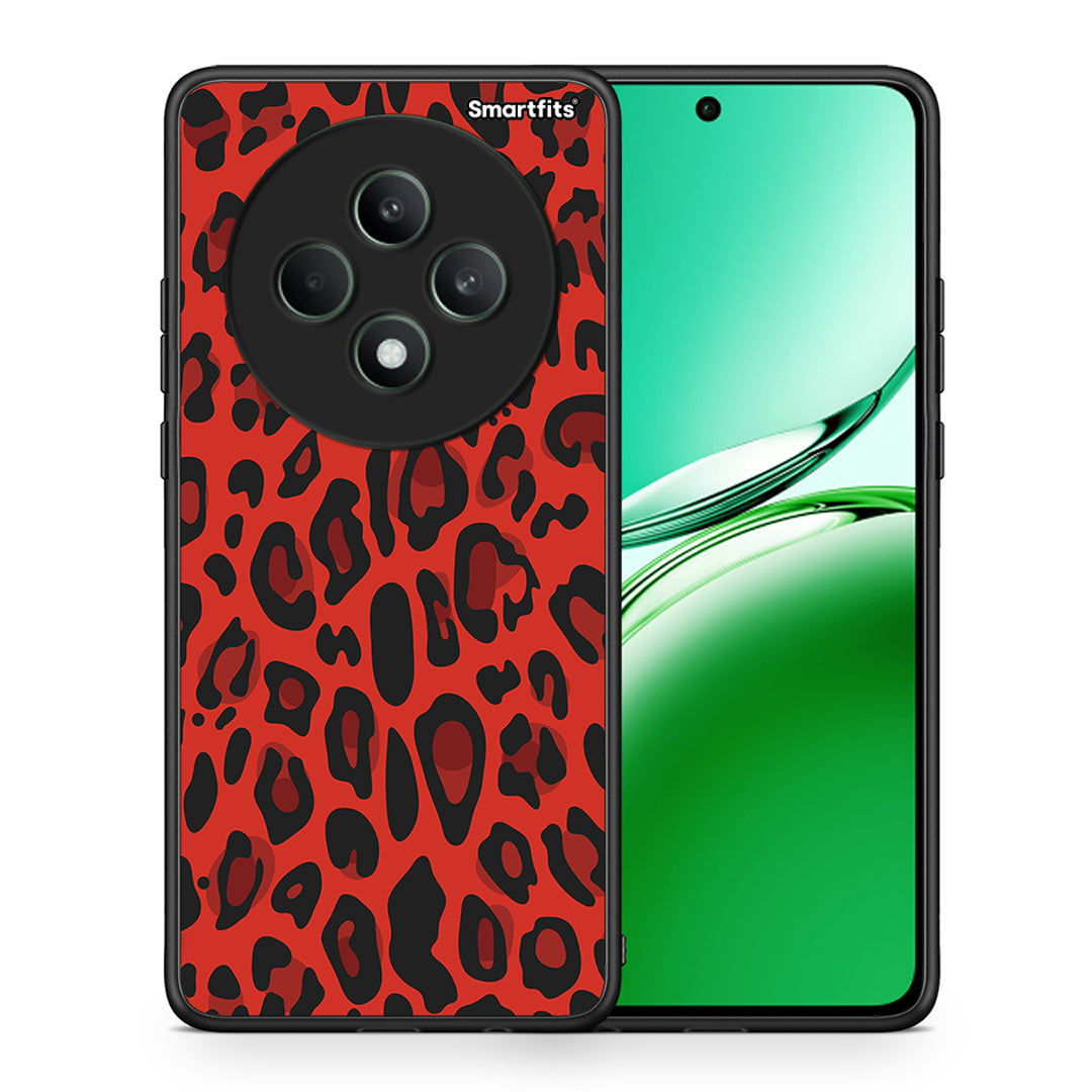 Θήκη Oppo Reno12 F 5G / FS 5G Red Leopard Animal από τη Smartfits με σχέδιο στο πίσω μέρος και μαύρο περίβλημα | Oppo Reno12 F 5G / FS 5G Red Leopard Animal case with colorful back and black bezels