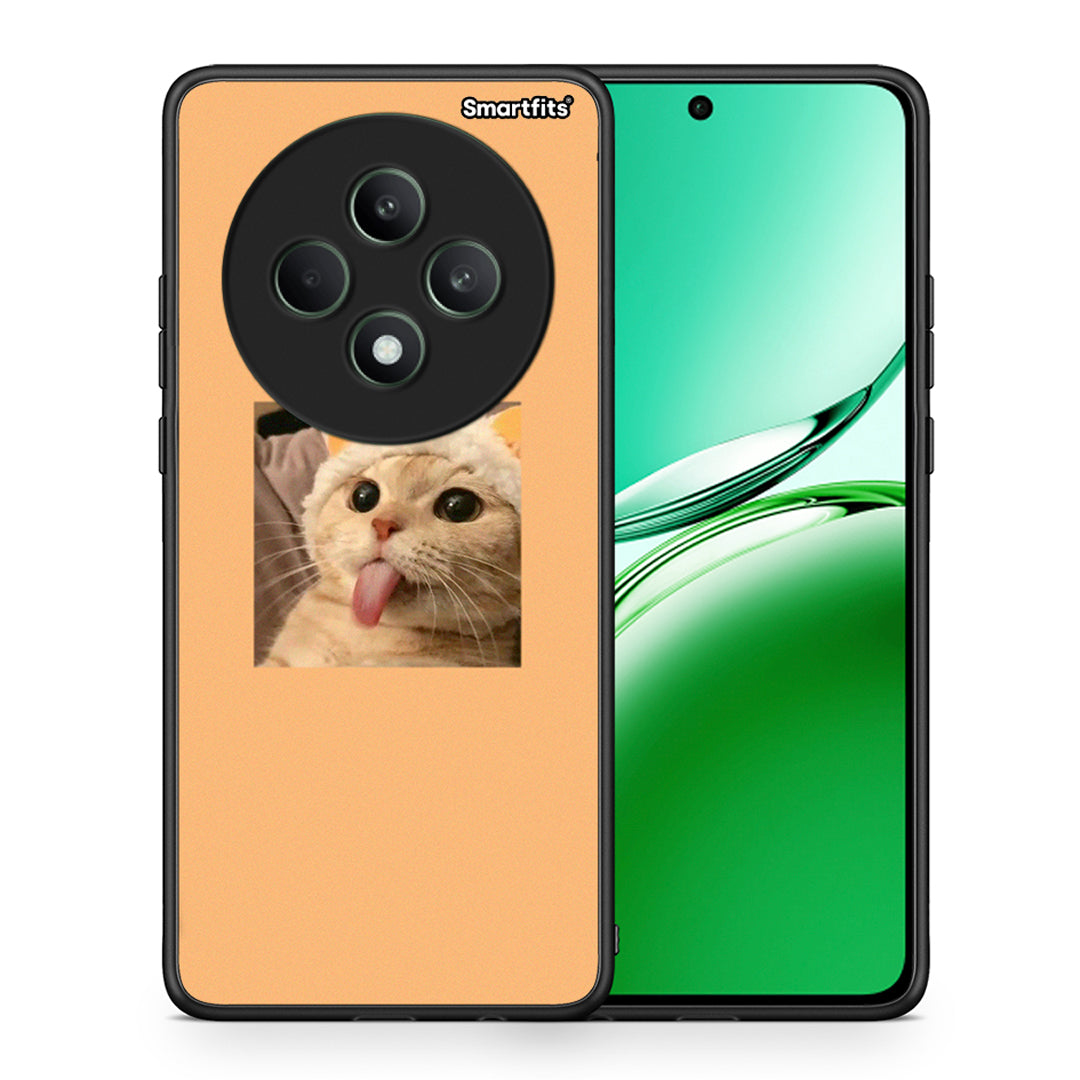 Θήκη Oppo Reno12 F 5G / FS 5G Cat Tongue από τη Smartfits με σχέδιο στο πίσω μέρος και μαύρο περίβλημα | Oppo Reno12 F 5G / FS 5G Cat Tongue case with colorful back and black bezels