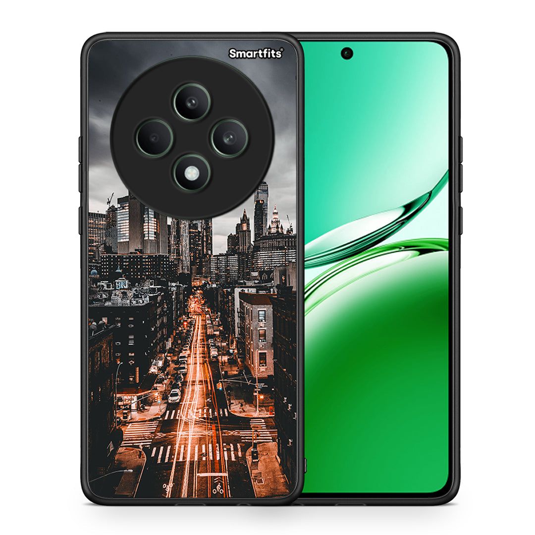 Θήκη Oppo Reno12 F 5G / FS 5G City Lights από τη Smartfits με σχέδιο στο πίσω μέρος και μαύρο περίβλημα | Oppo Reno12 F 5G / FS 5G City Lights case with colorful back and black bezels