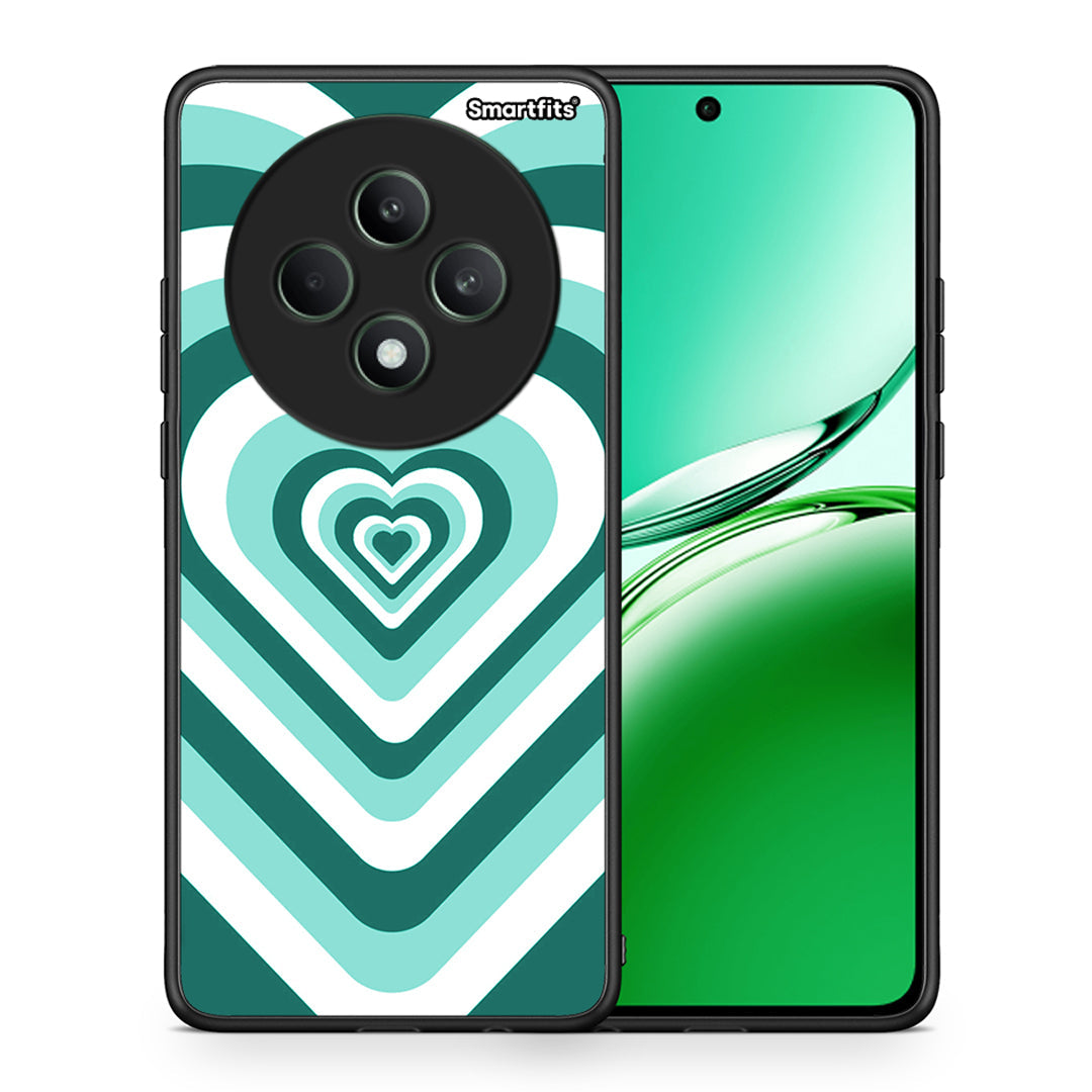 Θήκη Oppo Reno12 F 5G / FS 5G Green Hearts από τη Smartfits με σχέδιο στο πίσω μέρος και μαύρο περίβλημα | Oppo Reno12 F 5G / FS 5G Green Hearts case with colorful back and black bezels