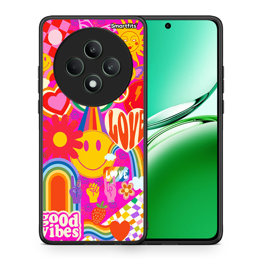 Θήκη Oppo Reno12 F 5G / FS 5G Hippie Love από τη Smartfits με σχέδιο στο πίσω μέρος και μαύρο περίβλημα | Oppo Reno12 F 5G / FS 5G Hippie Love case with colorful back and black bezels