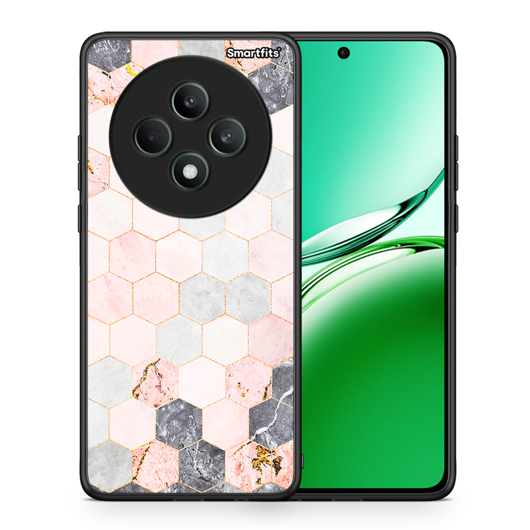 Θήκη Oppo Reno12 F 5G / FS 5G Hexagon Pink Marble από τη Smartfits με σχέδιο στο πίσω μέρος και μαύρο περίβλημα | Oppo Reno12 F 5G / FS 5G Hexagon Pink Marble case with colorful back and black bezels