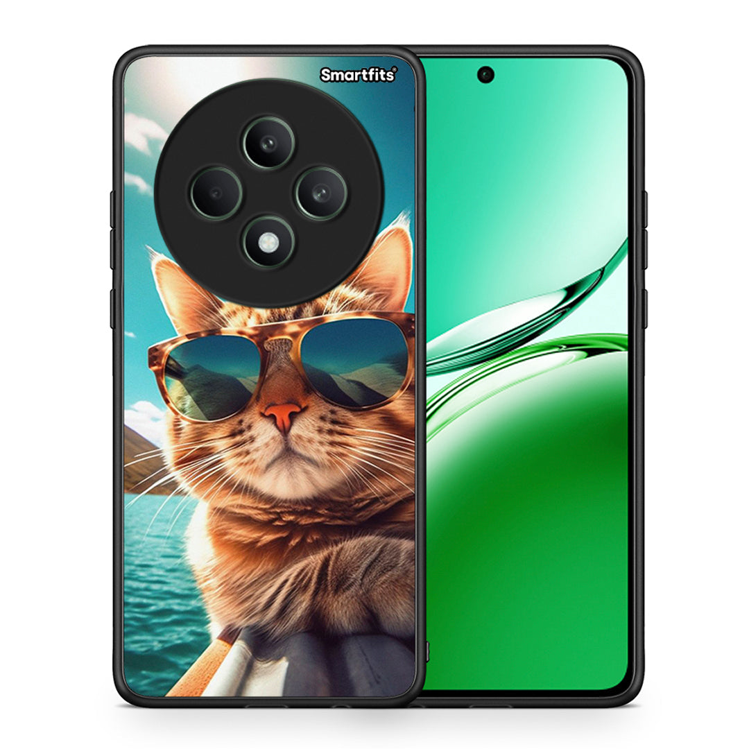 Θήκη Oppo Reno12 F 5G / FS 5G Summer Cat από τη Smartfits με σχέδιο στο πίσω μέρος και μαύρο περίβλημα | Oppo Reno12 F 5G / FS 5G Summer Cat case with colorful back and black bezels