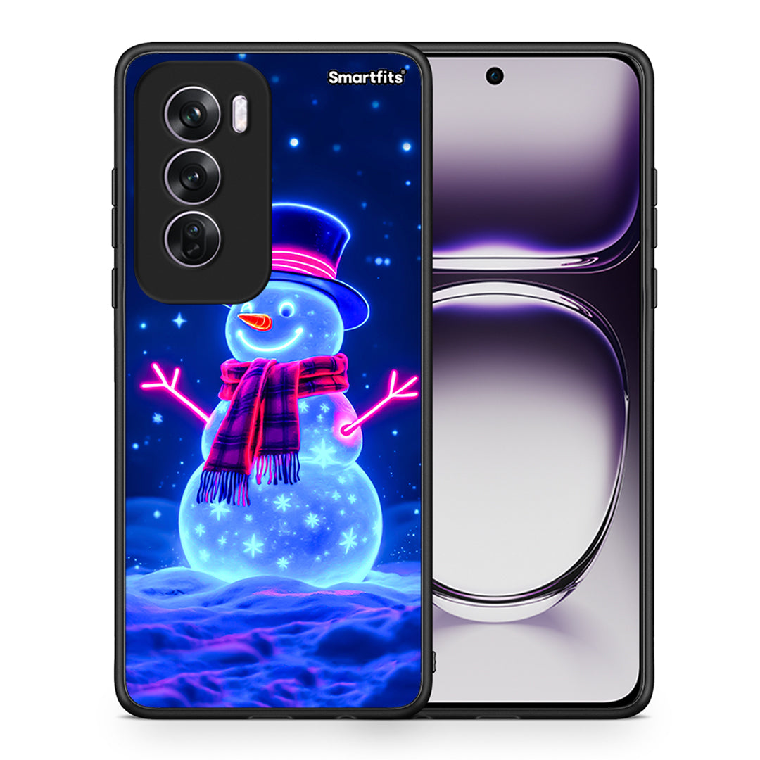 Θήκη Oppo Reno12 Pro Christmas Neon Snowman από τη Smartfits με σχέδιο στο πίσω μέρος και μαύρο περίβλημα | Oppo Reno12 Pro Christmas Neon Snowman case with colorful back and black bezels