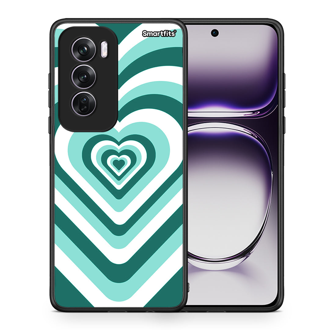 Θήκη Oppo Reno12 Pro Green Hearts από τη Smartfits με σχέδιο στο πίσω μέρος και μαύρο περίβλημα | Oppo Reno12 Pro Green Hearts case with colorful back and black bezels