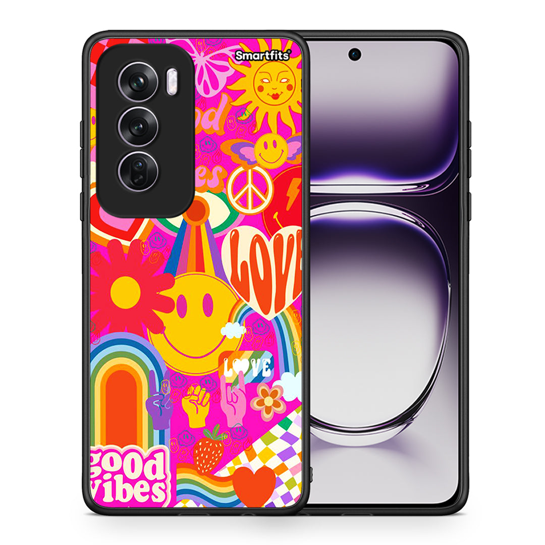 Θήκη Oppo Reno12 Pro Hippie Love από τη Smartfits με σχέδιο στο πίσω μέρος και μαύρο περίβλημα | Oppo Reno12 Pro Hippie Love case with colorful back and black bezels