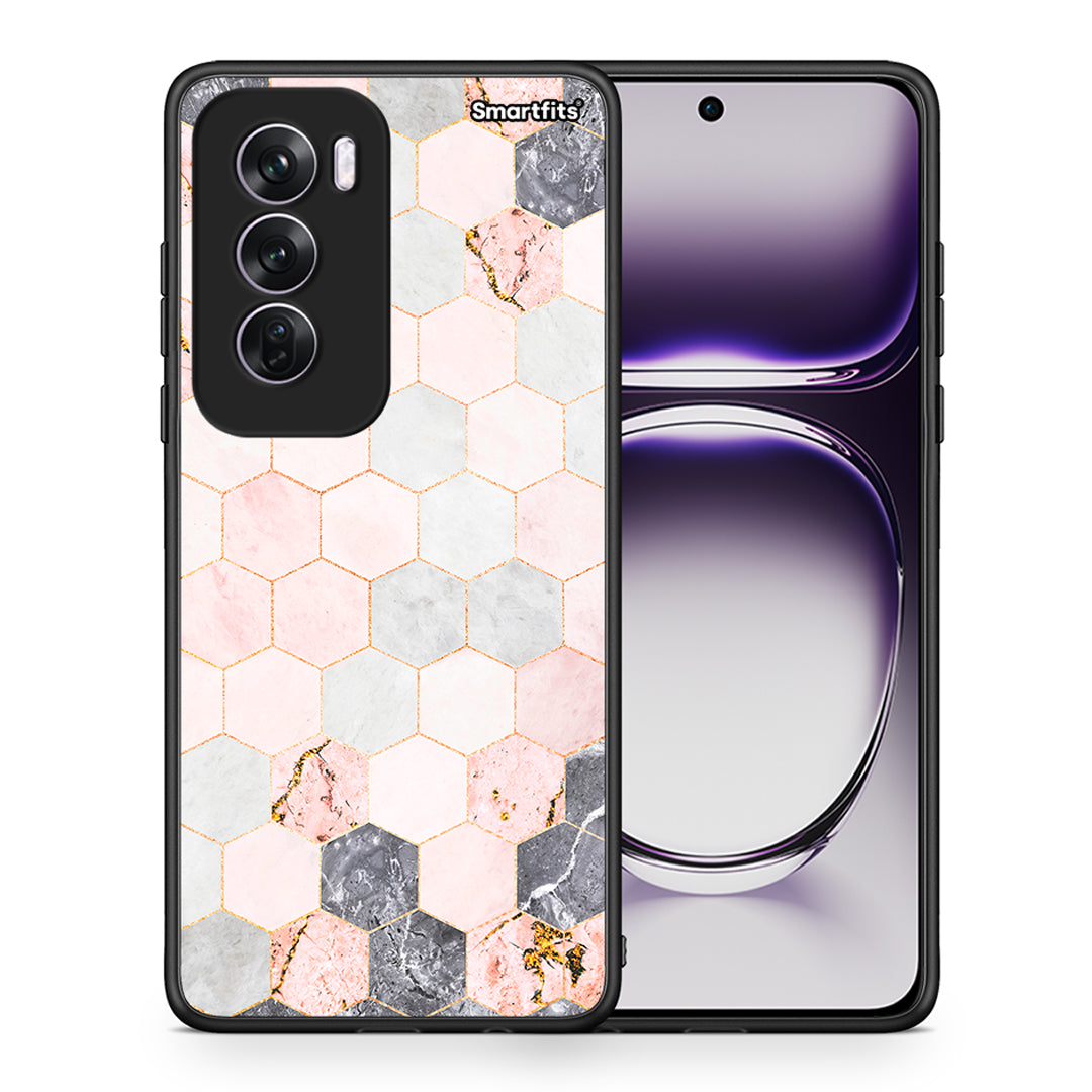 Θήκη Oppo Reno12 Pro Hexagon Pink Marble από τη Smartfits με σχέδιο στο πίσω μέρος και μαύρο περίβλημα | Oppo Reno12 Pro Hexagon Pink Marble case with colorful back and black bezels