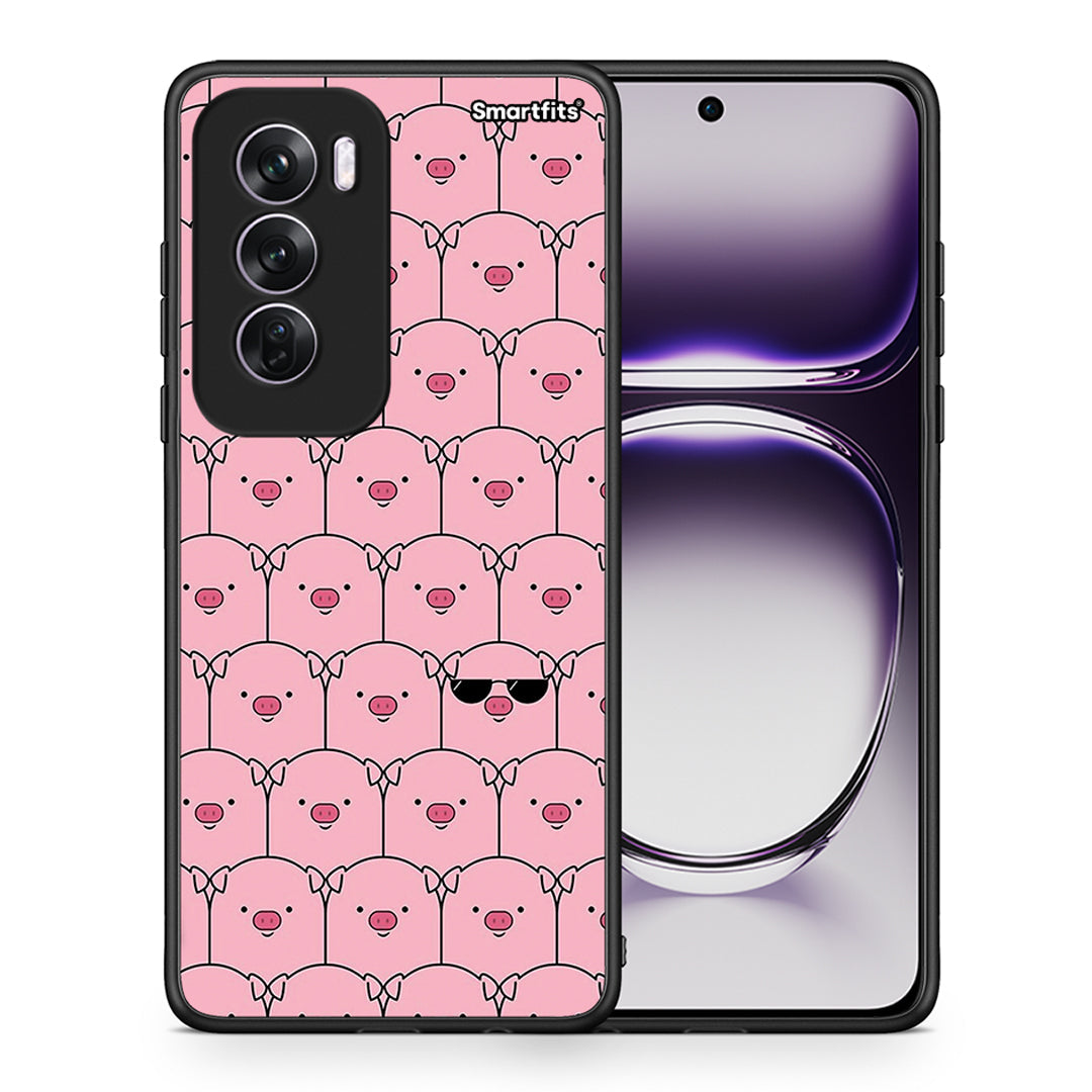 Θήκη Oppo Reno12 Pro Pig Glasses από τη Smartfits με σχέδιο στο πίσω μέρος και μαύρο περίβλημα | Oppo Reno12 Pro Pig Glasses case with colorful back and black bezels