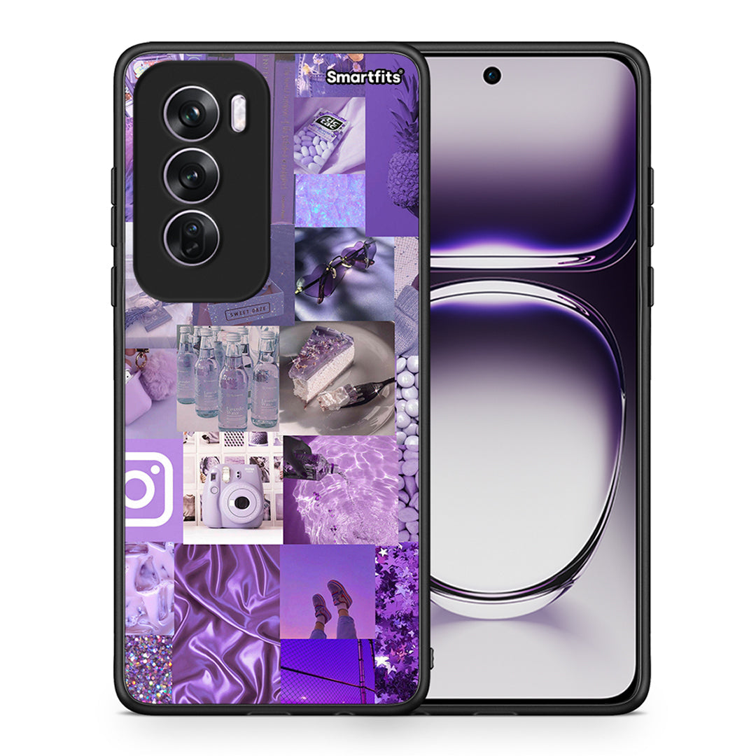 Θήκη Oppo Reno12 Pro Purple Aesthetic Collage από τη Smartfits με σχέδιο στο πίσω μέρος και μαύρο περίβλημα | Oppo Reno12 Pro Purple Aesthetic Collage case with colorful back and black bezels