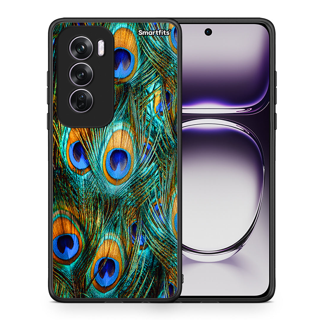 Θήκη Oppo Reno12 Pro Real Peacock Feathers από τη Smartfits με σχέδιο στο πίσω μέρος και μαύρο περίβλημα | Oppo Reno12 Pro Real Peacock Feathers case with colorful back and black bezels