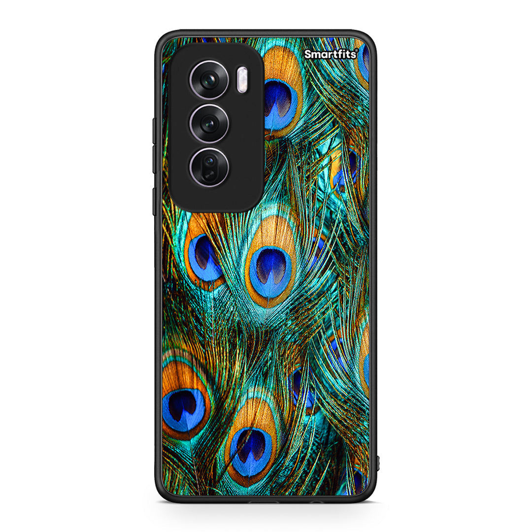 Oppo Reno12 Pro Real Peacock Feathers θήκη από τη Smartfits με σχέδιο στο πίσω μέρος και μαύρο περίβλημα | Smartphone case with colorful back and black bezels by Smartfits