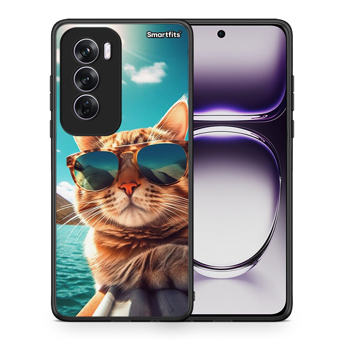 Θήκη Oppo Reno12 Pro Summer Cat από τη Smartfits με σχέδιο στο πίσω μέρος και μαύρο περίβλημα | Oppo Reno12 Pro Summer Cat case with colorful back and black bezels