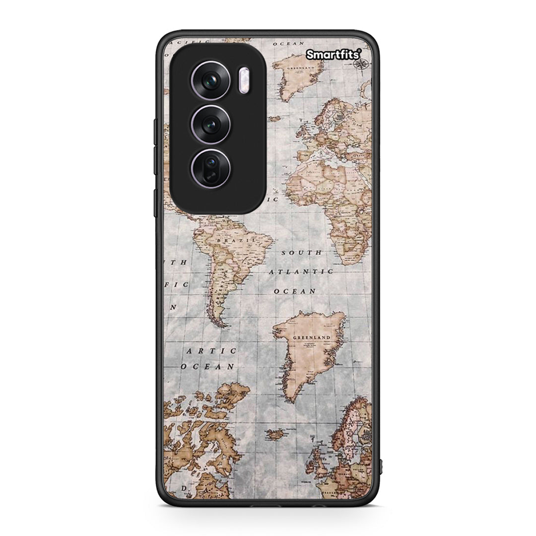 Oppo Reno12 Pro World Map Θήκη από τη Smartfits με σχέδιο στο πίσω μέρος και μαύρο περίβλημα | Smartphone case with colorful back and black bezels by Smartfits