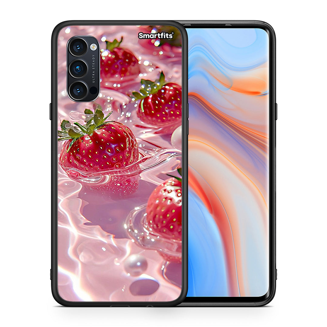 Θήκη Oppo Reno4 Pro 5G Juicy Strawberries από τη Smartfits με σχέδιο στο πίσω μέρος και μαύρο περίβλημα | Oppo Reno4 Pro 5G Juicy Strawberries case with colorful back and black bezels