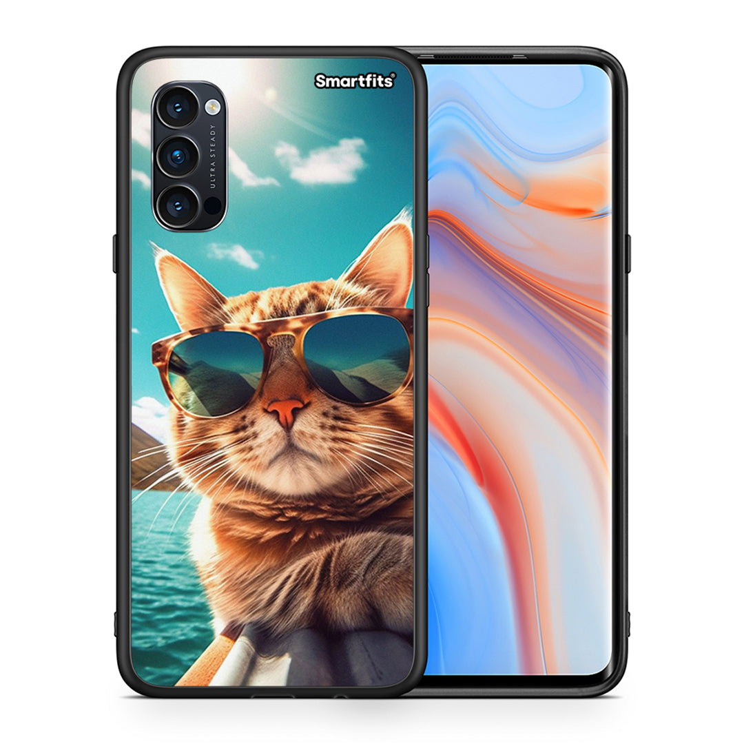 Θήκη Oppo Reno4 Pro 5G Summer Cat από τη Smartfits με σχέδιο στο πίσω μέρος και μαύρο περίβλημα | Oppo Reno4 Pro 5G Summer Cat case with colorful back and black bezels