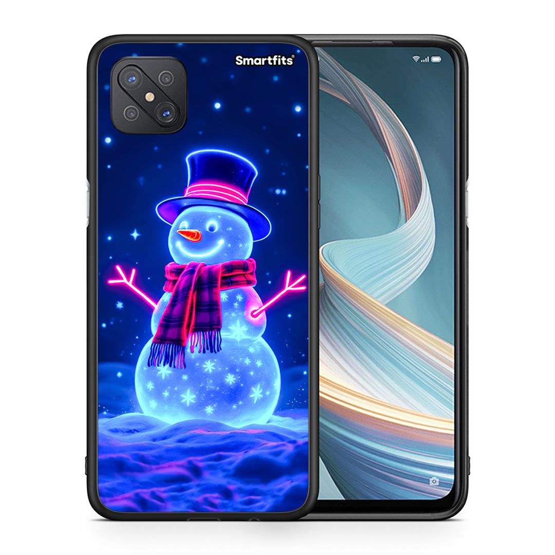 Θήκη Oppo Reno4 Z 5G Christmas Neon Snowman από τη Smartfits με σχέδιο στο πίσω μέρος και μαύρο περίβλημα | Oppo Reno4 Z 5G Christmas Neon Snowman case with colorful back and black bezels