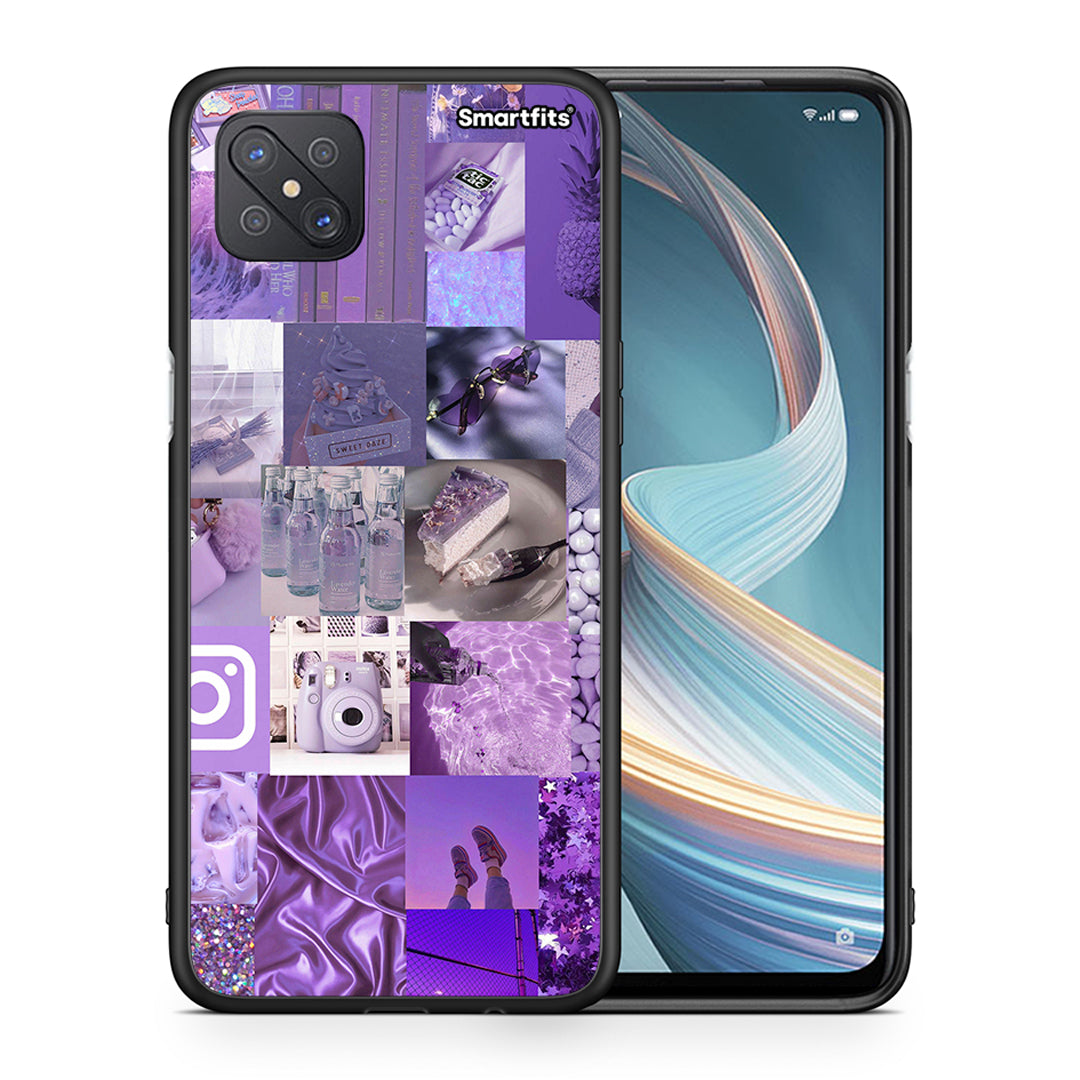 Θήκη Oppo Reno4 Z 5G Purple Aesthetic Collage από τη Smartfits με σχέδιο στο πίσω μέρος και μαύρο περίβλημα | Oppo Reno4 Z 5G Purple Aesthetic Collage case with colorful back and black bezels