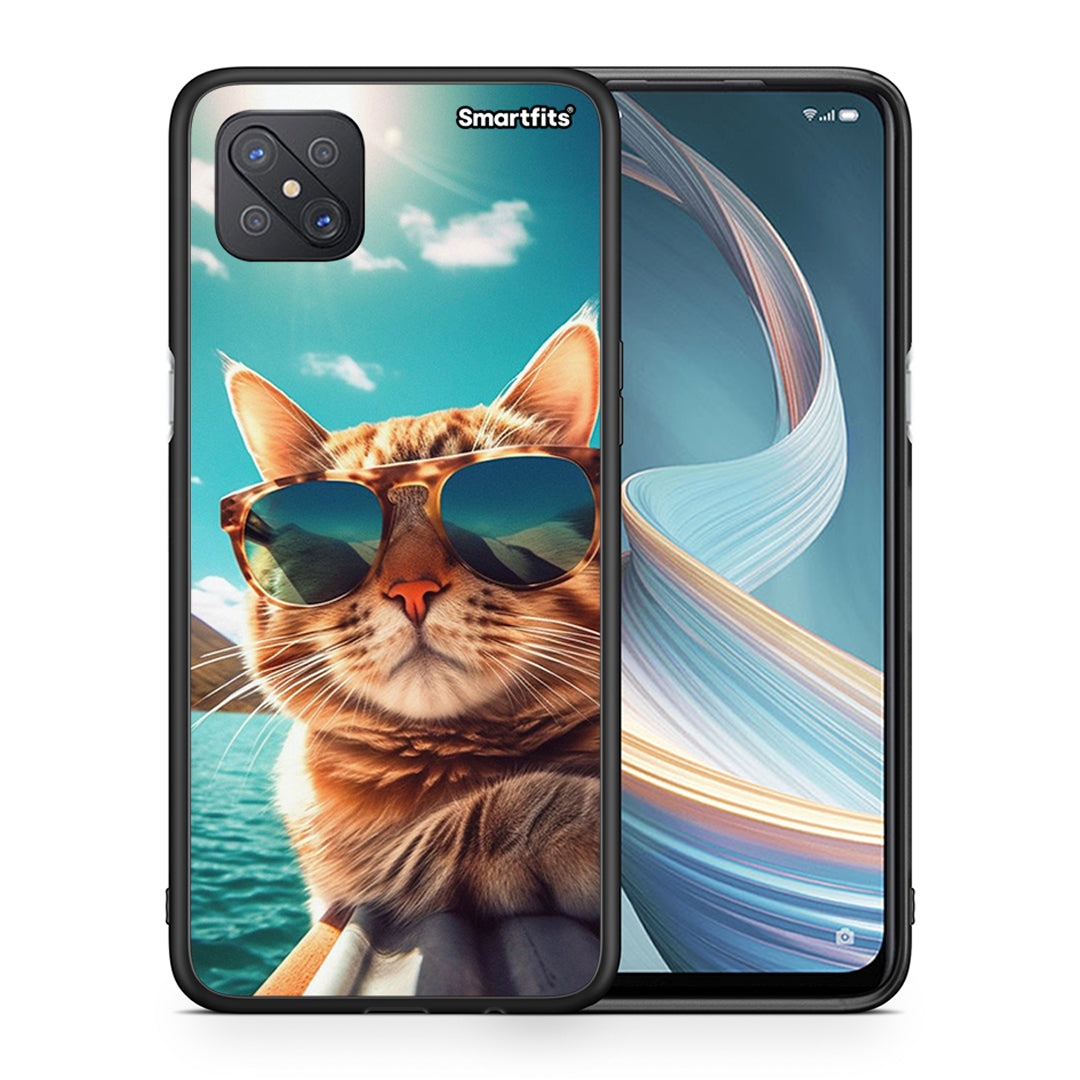 Θήκη Oppo Reno4 Z 5G Summer Cat από τη Smartfits με σχέδιο στο πίσω μέρος και μαύρο περίβλημα | Oppo Reno4 Z 5G Summer Cat case with colorful back and black bezels