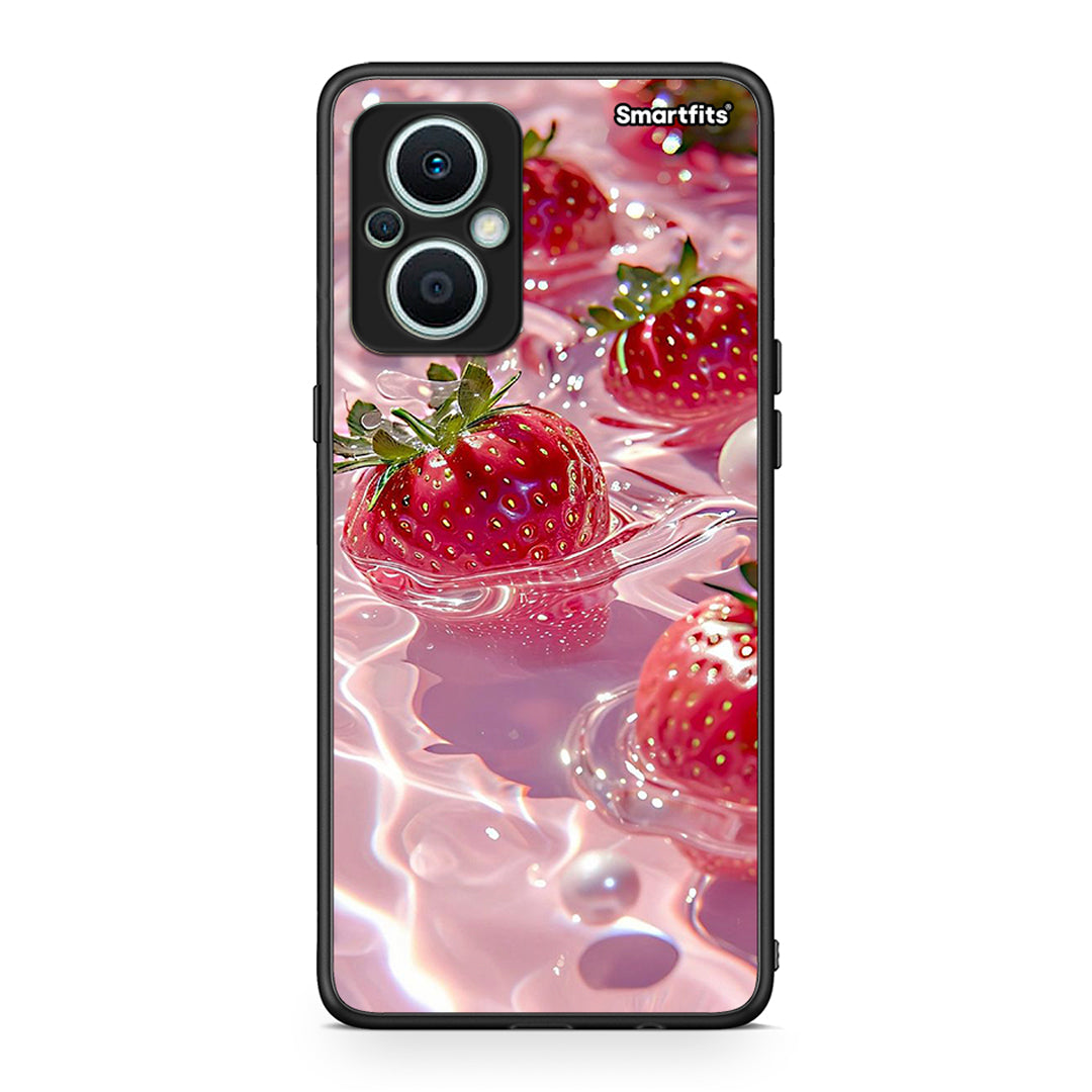 Θήκη Oppo Reno7 Lite Juicy Strawberries από τη Smartfits με σχέδιο στο πίσω μέρος και μαύρο περίβλημα | Oppo Reno7 Lite Juicy Strawberries Case with Colorful Back and Black Bezels