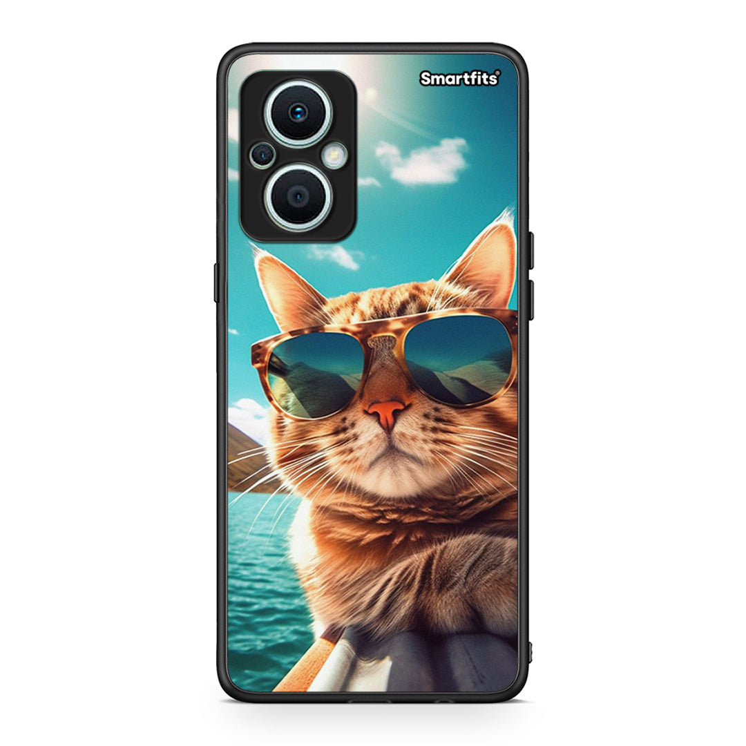 Θήκη Oppo Reno7 Lite Summer Cat από τη Smartfits με σχέδιο στο πίσω μέρος και μαύρο περίβλημα | Oppo Reno7 Lite Summer Cat Case with Colorful Back and Black Bezels