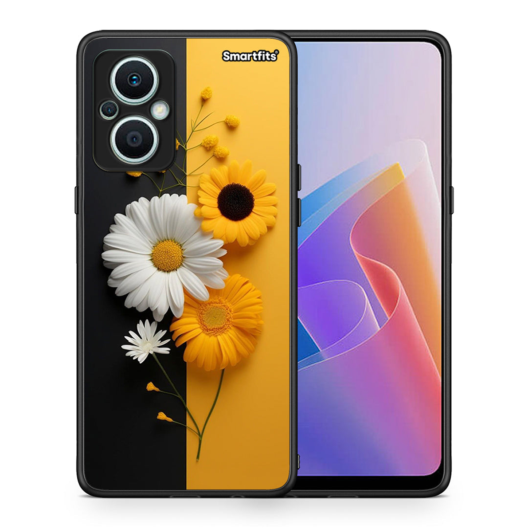 Θήκη Oppo Reno7 Lite Yellow Daisies από τη Smartfits με σχέδιο στο πίσω μέρος και μαύρο περίβλημα | Oppo Reno7 Lite Yellow Daisies Case with Colorful Back and Black Bezels