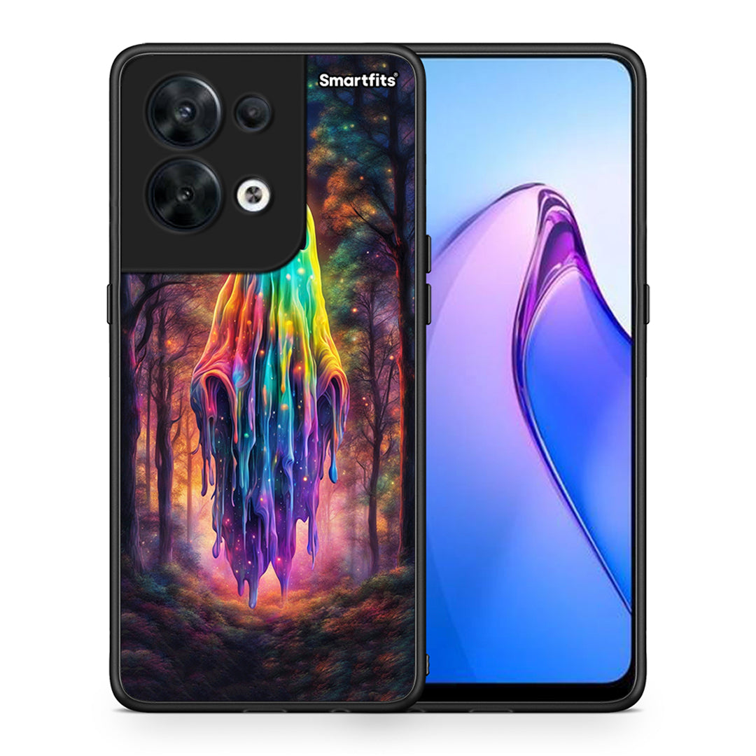 Θήκη Oppo Reno8 5G Halloween Ghost από τη Smartfits με σχέδιο στο πίσω μέρος και μαύρο περίβλημα | Oppo Reno8 5G Halloween Ghost Case with Colorful Back and Black Bezels