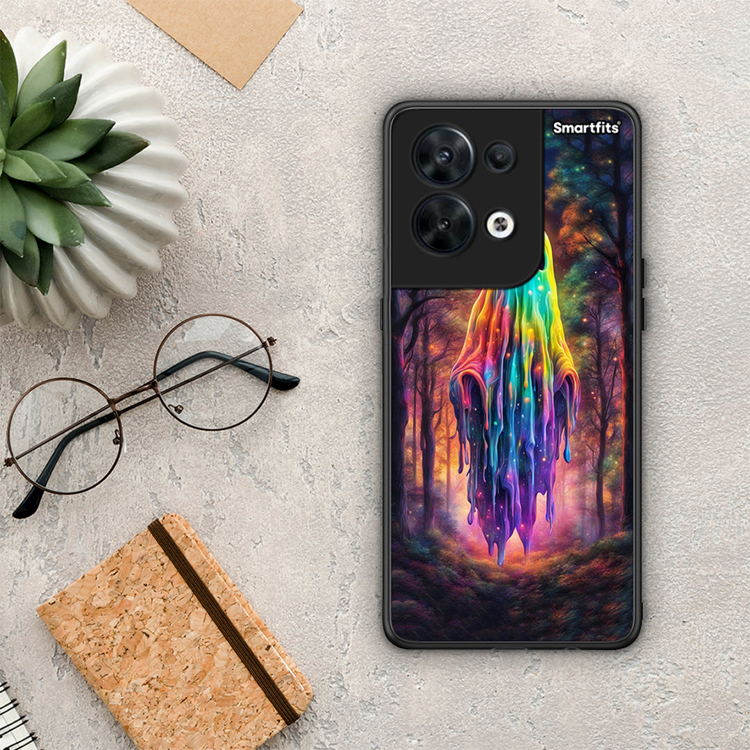 Θήκη Oppo Reno8 5G Halloween Ghost από τη Smartfits με σχέδιο στο πίσω μέρος και μαύρο περίβλημα | Oppo Reno8 5G Halloween Ghost Case with Colorful Back and Black Bezels