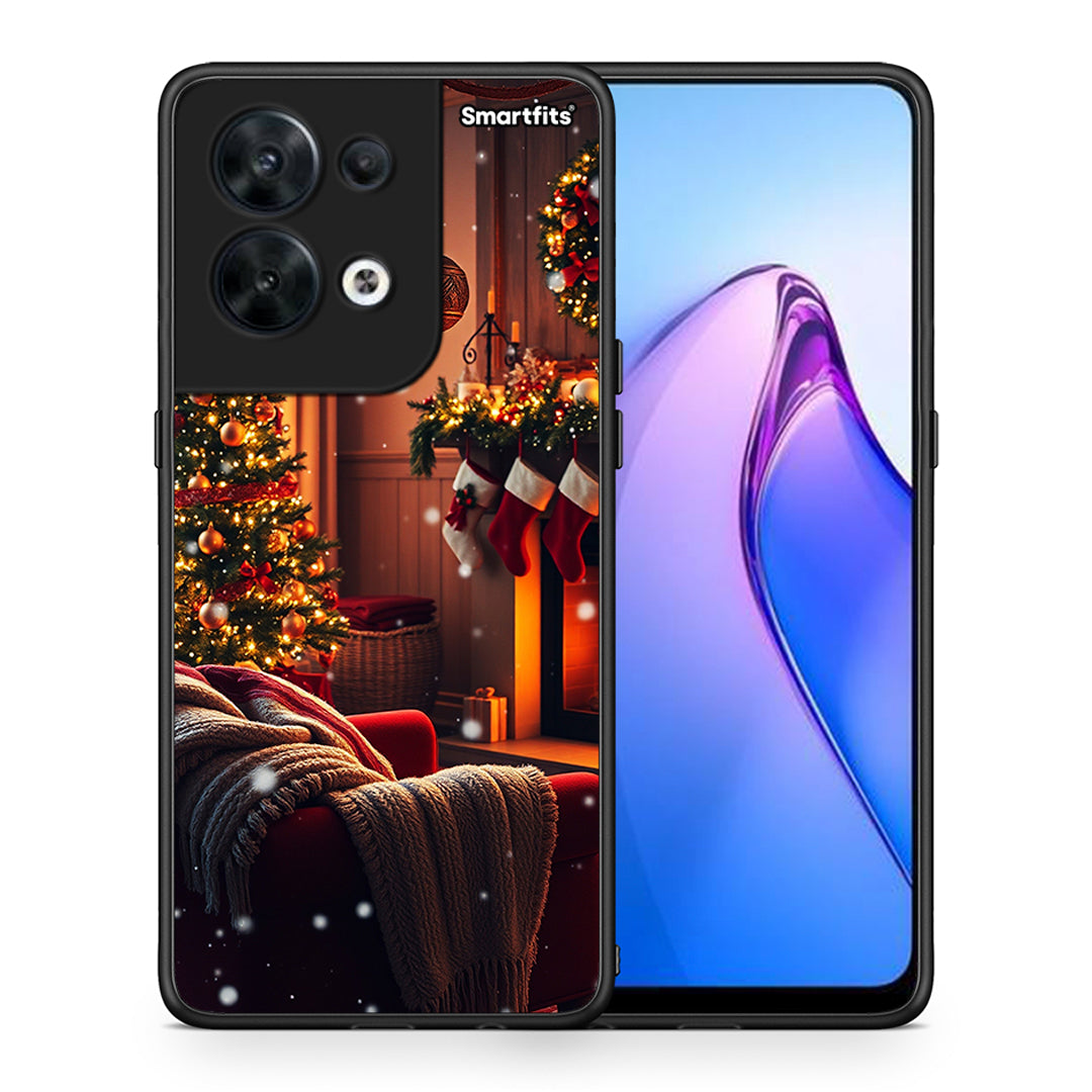 Θήκη Oppo Reno8 5G Home For Christmas από τη Smartfits με σχέδιο στο πίσω μέρος και μαύρο περίβλημα | Oppo Reno8 5G Home For Christmas Case with Colorful Back and Black Bezels