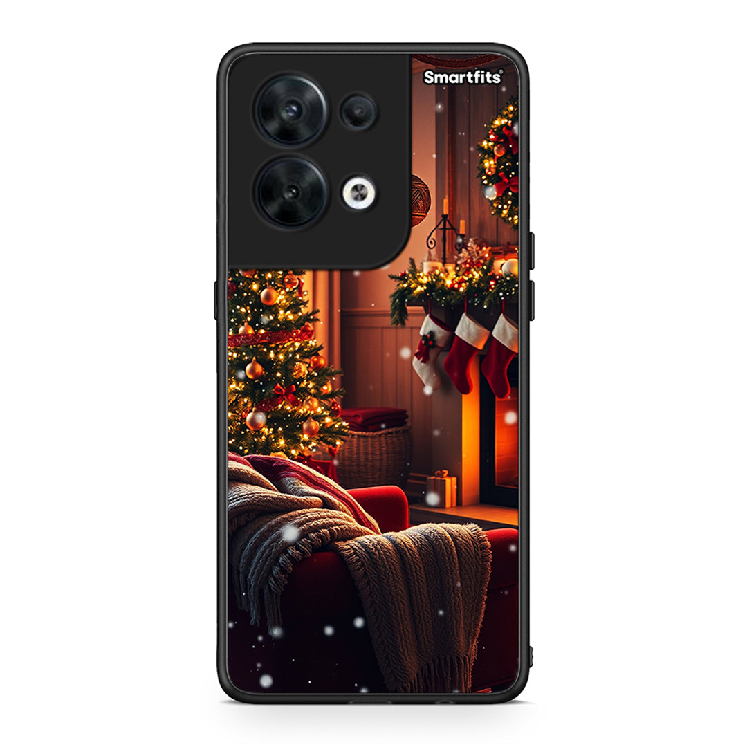 Θήκη Oppo Reno8 5G Home For Christmas από τη Smartfits με σχέδιο στο πίσω μέρος και μαύρο περίβλημα | Oppo Reno8 5G Home For Christmas Case with Colorful Back and Black Bezels