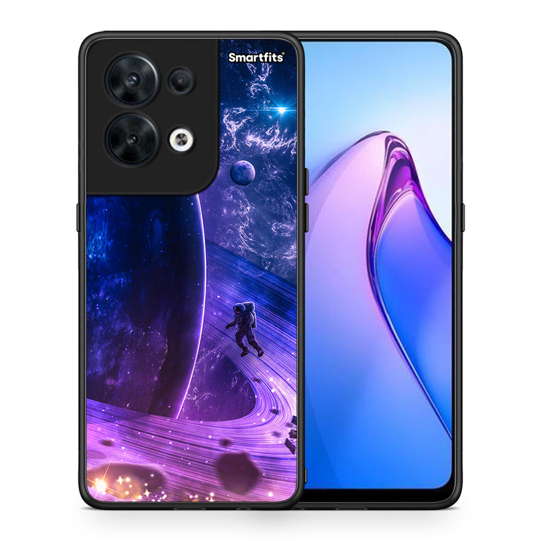 Θήκη Oppo Reno8 5G Lost Astronaut από τη Smartfits με σχέδιο στο πίσω μέρος και μαύρο περίβλημα | Oppo Reno8 5G Lost Astronaut Case with Colorful Back and Black Bezels