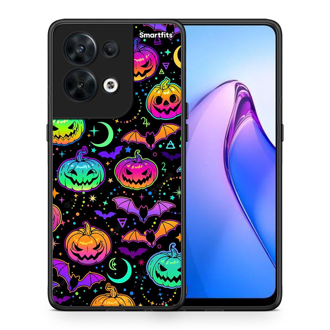 Θήκη Oppo Reno8 5G Neon Halloween από τη Smartfits με σχέδιο στο πίσω μέρος και μαύρο περίβλημα | Oppo Reno8 5G Neon Halloween Case with Colorful Back and Black Bezels