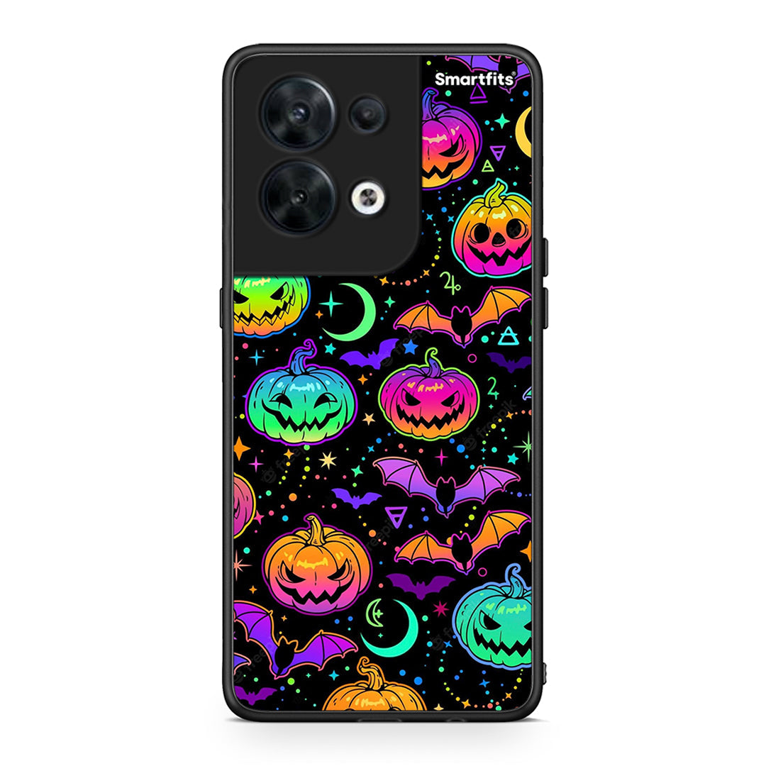 Θήκη Oppo Reno8 5G Neon Halloween από τη Smartfits με σχέδιο στο πίσω μέρος και μαύρο περίβλημα | Oppo Reno8 5G Neon Halloween Case with Colorful Back and Black Bezels