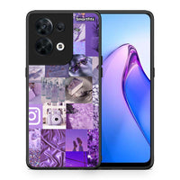 Thumbnail for Θήκη Oppo Reno8 5G Purple Aesthetic Collage από τη Smartfits με σχέδιο στο πίσω μέρος και μαύρο περίβλημα | Oppo Reno8 5G Purple Aesthetic Collage Case with Colorful Back and Black Bezels