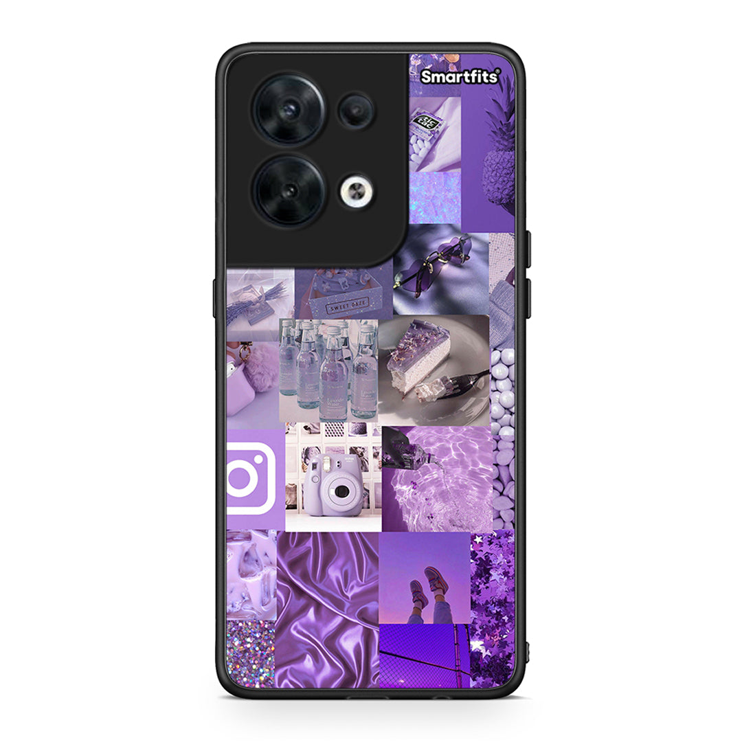 Θήκη Oppo Reno8 5G Purple Aesthetic Collage από τη Smartfits με σχέδιο στο πίσω μέρος και μαύρο περίβλημα | Oppo Reno8 5G Purple Aesthetic Collage Case with Colorful Back and Black Bezels