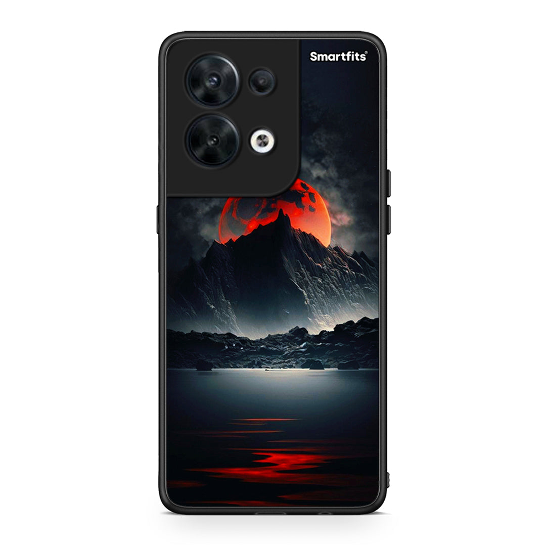 Θήκη Oppo Reno8 5G Red Full Moon από τη Smartfits με σχέδιο στο πίσω μέρος και μαύρο περίβλημα | Oppo Reno8 5G Red Full Moon Case with Colorful Back and Black Bezels