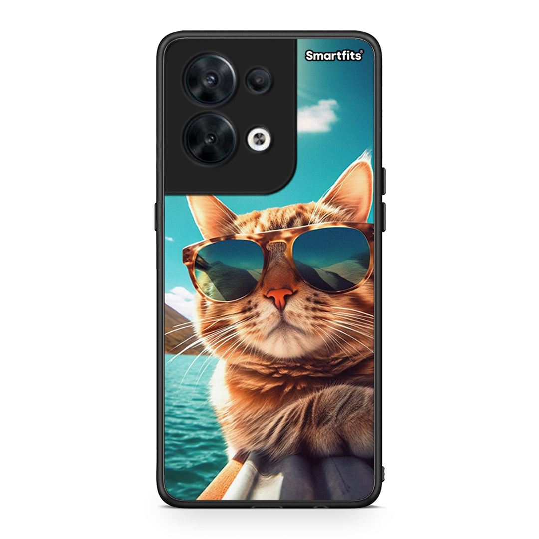 Θήκη Oppo Reno8 5G Summer Cat από τη Smartfits με σχέδιο στο πίσω μέρος και μαύρο περίβλημα | Oppo Reno8 5G Summer Cat Case with Colorful Back and Black Bezels