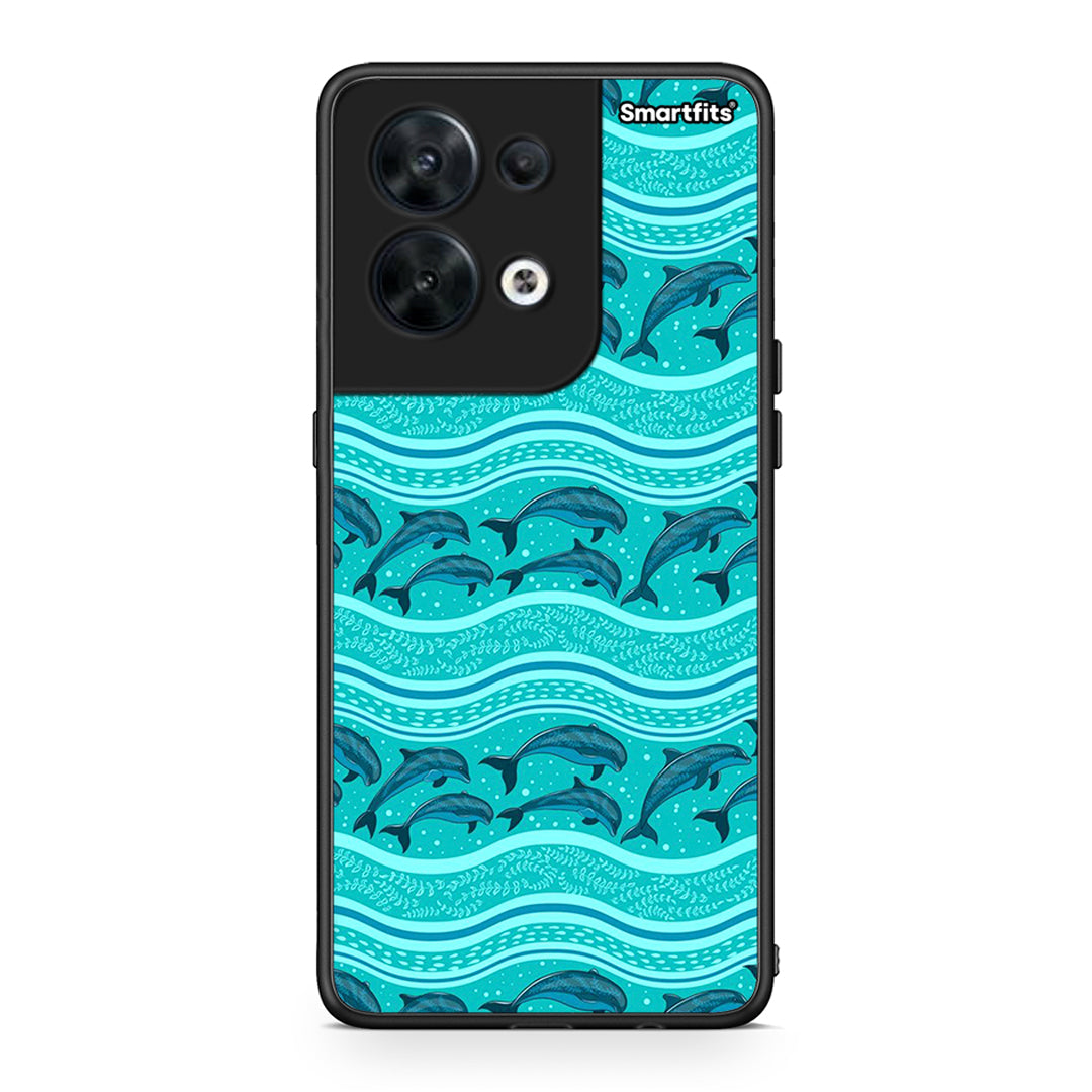 Θήκη Oppo Reno8 5G Swimming Dolphins από τη Smartfits με σχέδιο στο πίσω μέρος και μαύρο περίβλημα | Oppo Reno8 5G Swimming Dolphins Case with Colorful Back and Black Bezels