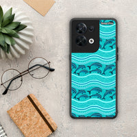 Thumbnail for Θήκη Oppo Reno8 5G Swimming Dolphins από τη Smartfits με σχέδιο στο πίσω μέρος και μαύρο περίβλημα | Oppo Reno8 5G Swimming Dolphins Case with Colorful Back and Black Bezels