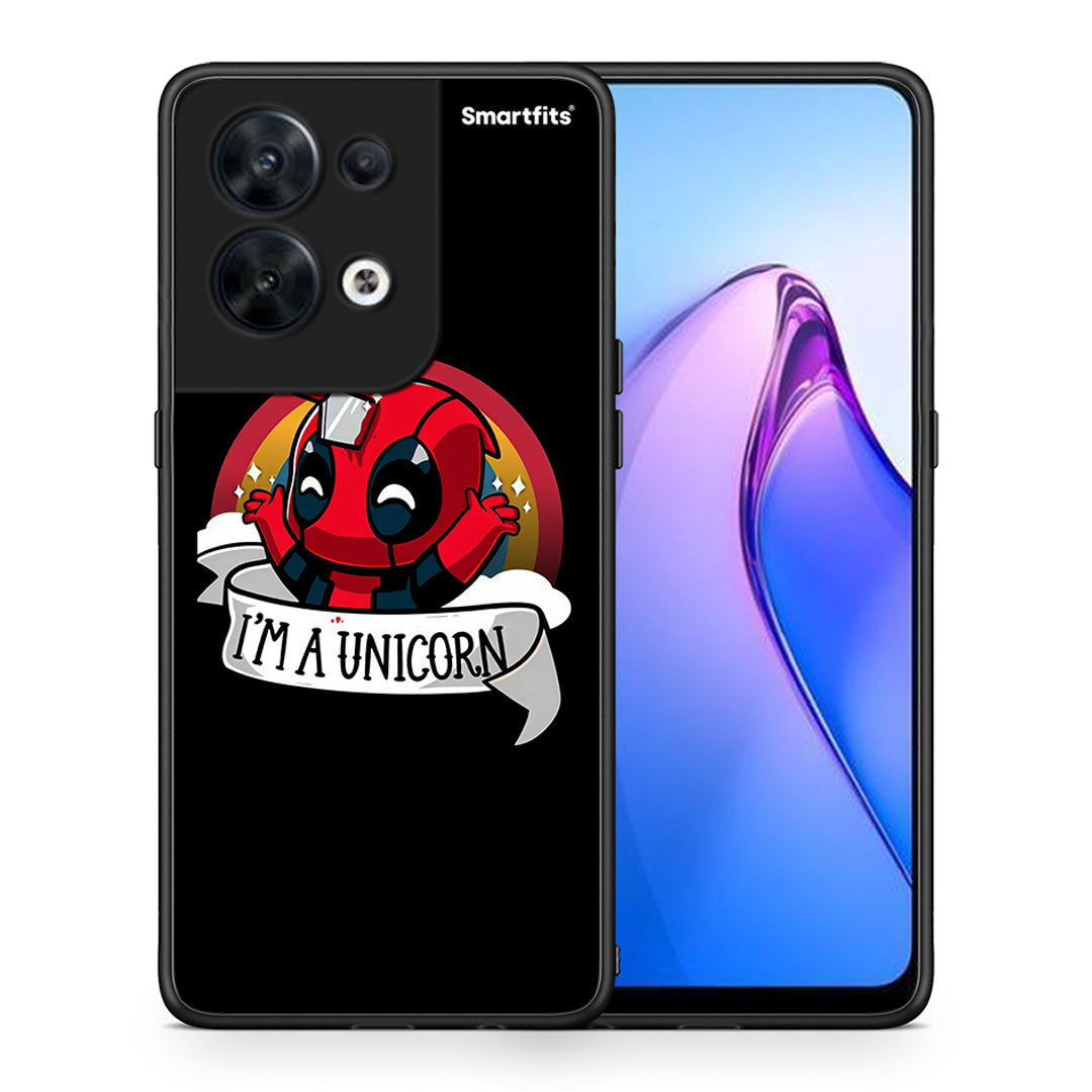 Θήκη Oppo Reno8 5G Unicorn Deadpool από τη Smartfits με σχέδιο στο πίσω μέρος και μαύρο περίβλημα | Oppo Reno8 5G Unicorn Deadpool Case with Colorful Back and Black Bezels