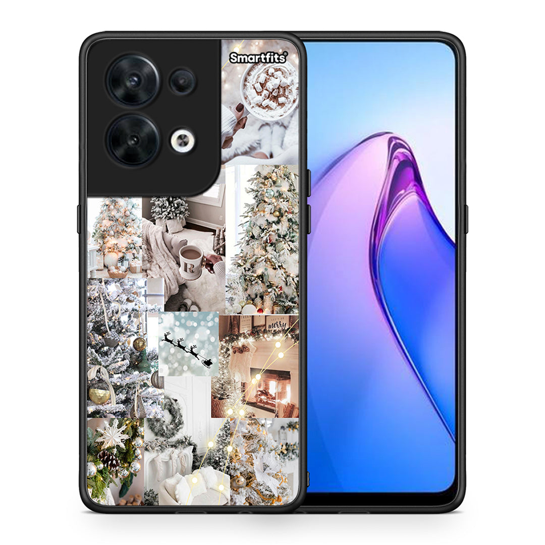 Θήκη Oppo Reno8 5G White Christmas από τη Smartfits με σχέδιο στο πίσω μέρος και μαύρο περίβλημα | Oppo Reno8 5G White Christmas Case with Colorful Back and Black Bezels