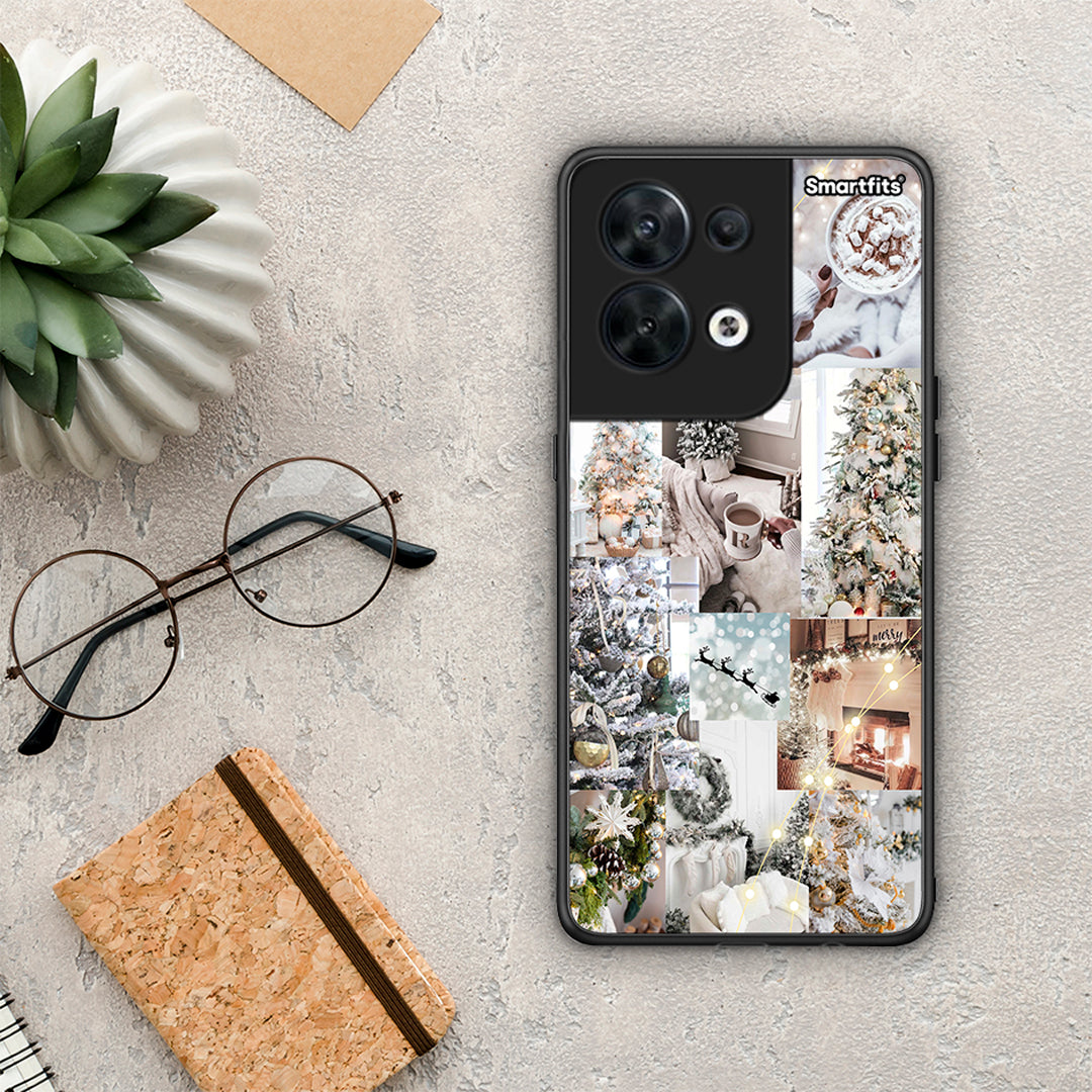 Θήκη Oppo Reno8 5G White Christmas από τη Smartfits με σχέδιο στο πίσω μέρος και μαύρο περίβλημα | Oppo Reno8 5G White Christmas Case with Colorful Back and Black Bezels